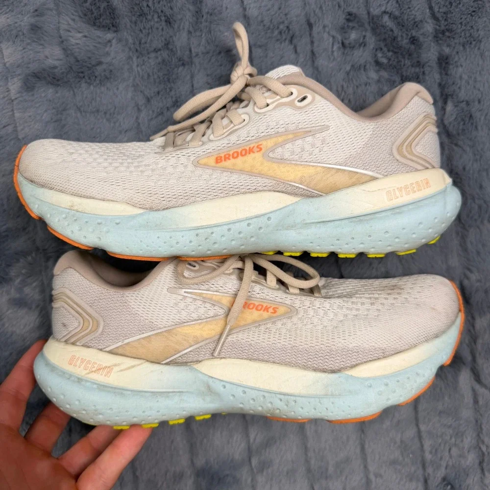 Brooks Glycerin 21 Running Shoes Womens 9.5 Beige Blue DNA LOFT v3 1204081B195